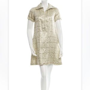 Diane von Furstenberg reno gold metallic shirt dress with pockets